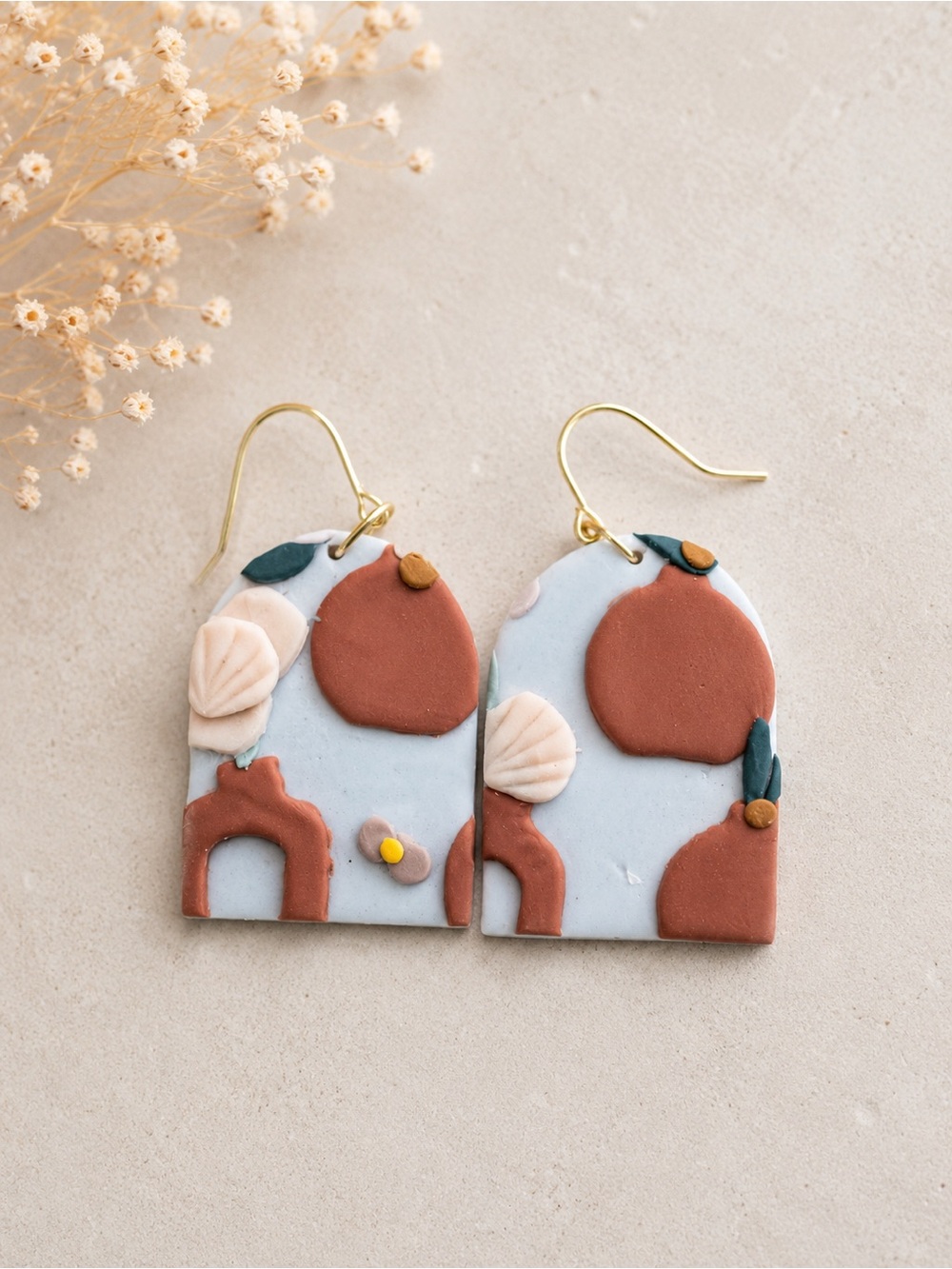 Handcrafted Terracotta & Powder Blue Arch Drop Earrings